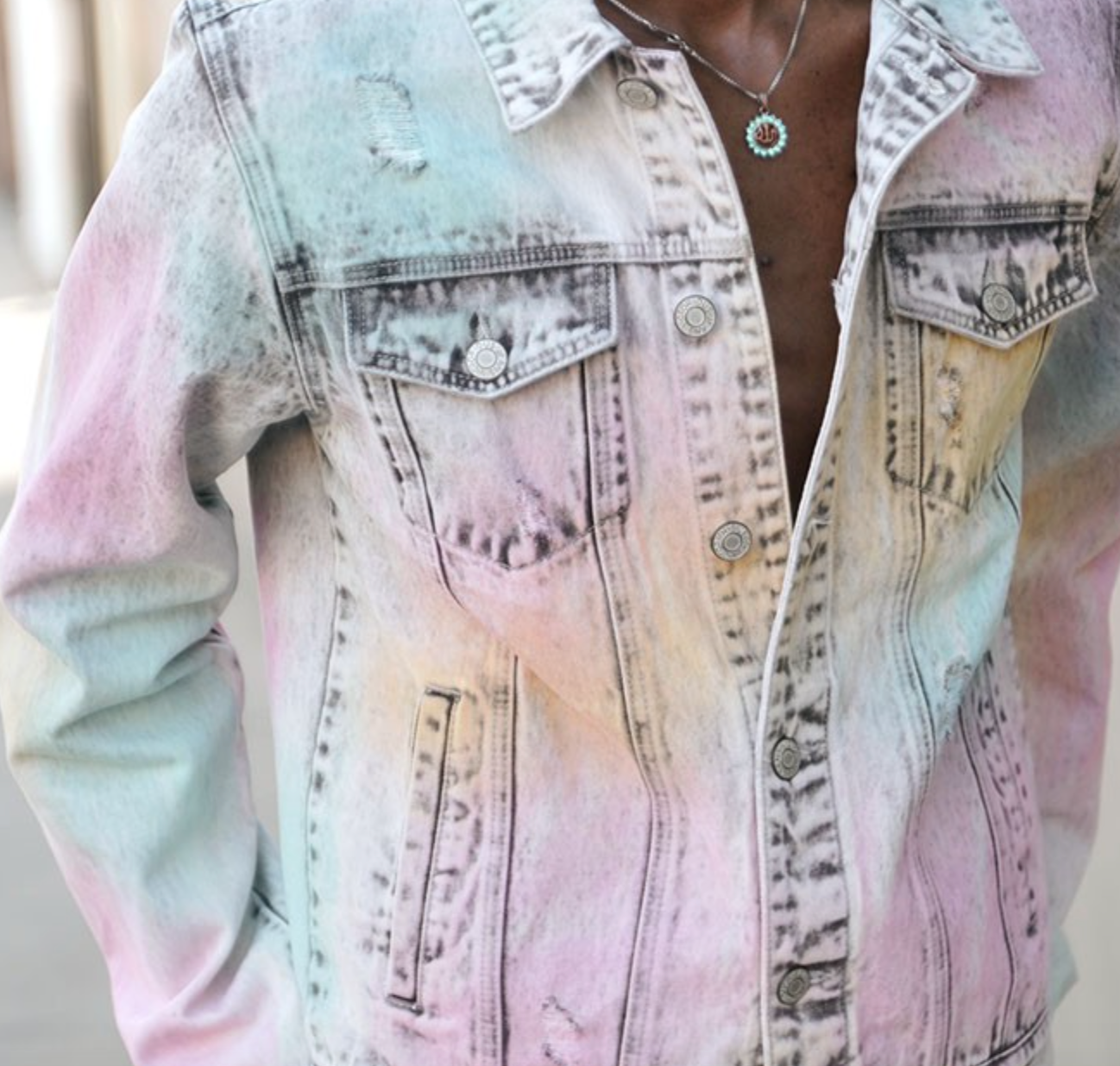 DENIM JACKET MULTI COLOR AIRBRUSHED S blue