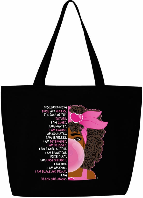 Bubblegum Girl Black Excellence Tote Bags